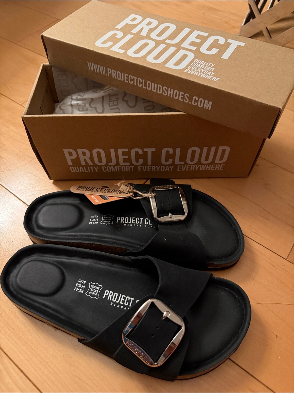 Project Cloud Women’s Black Slide Sandals with Buckle